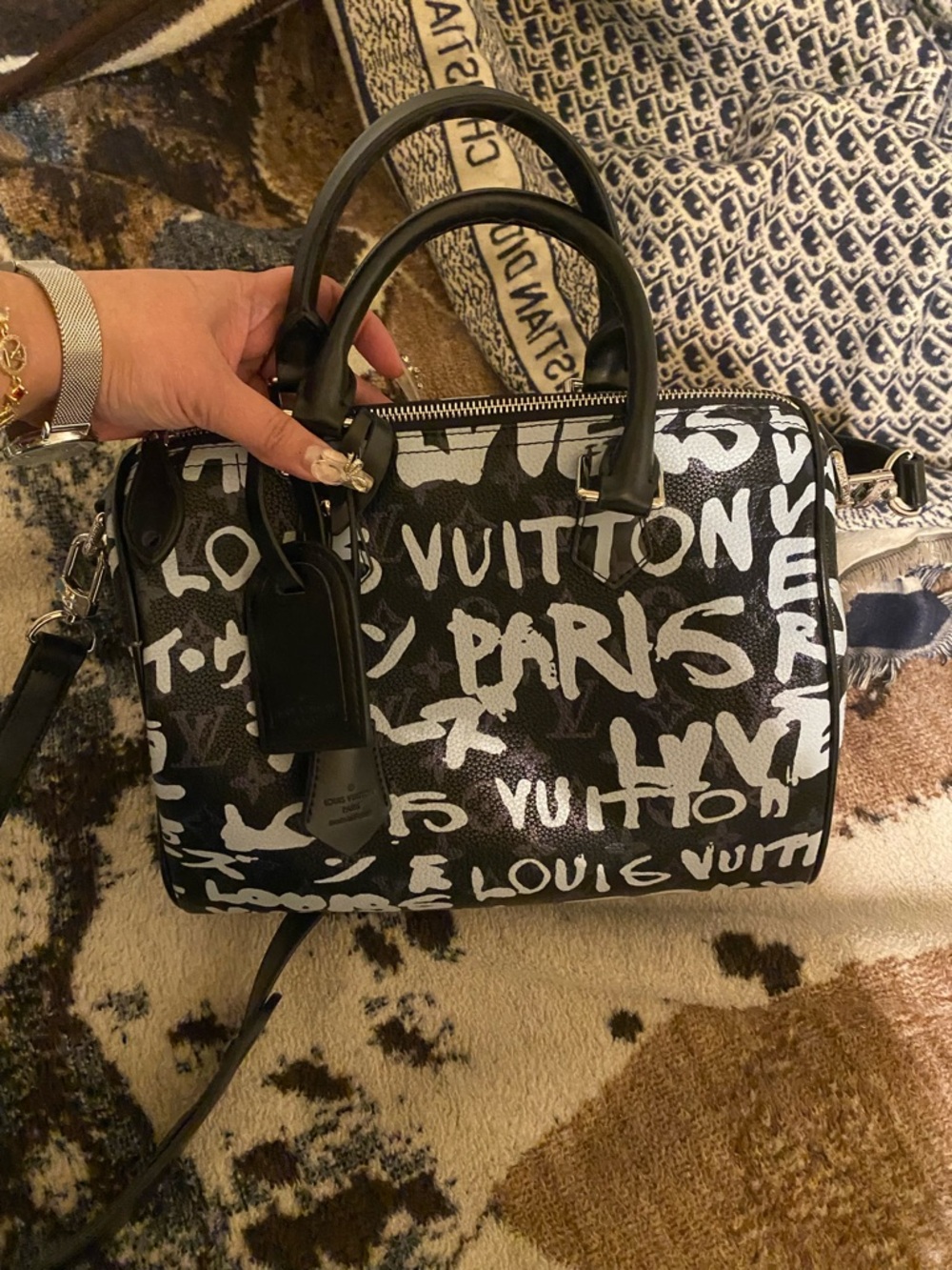 Louis Vuitton Black & White Graffiti Satchel